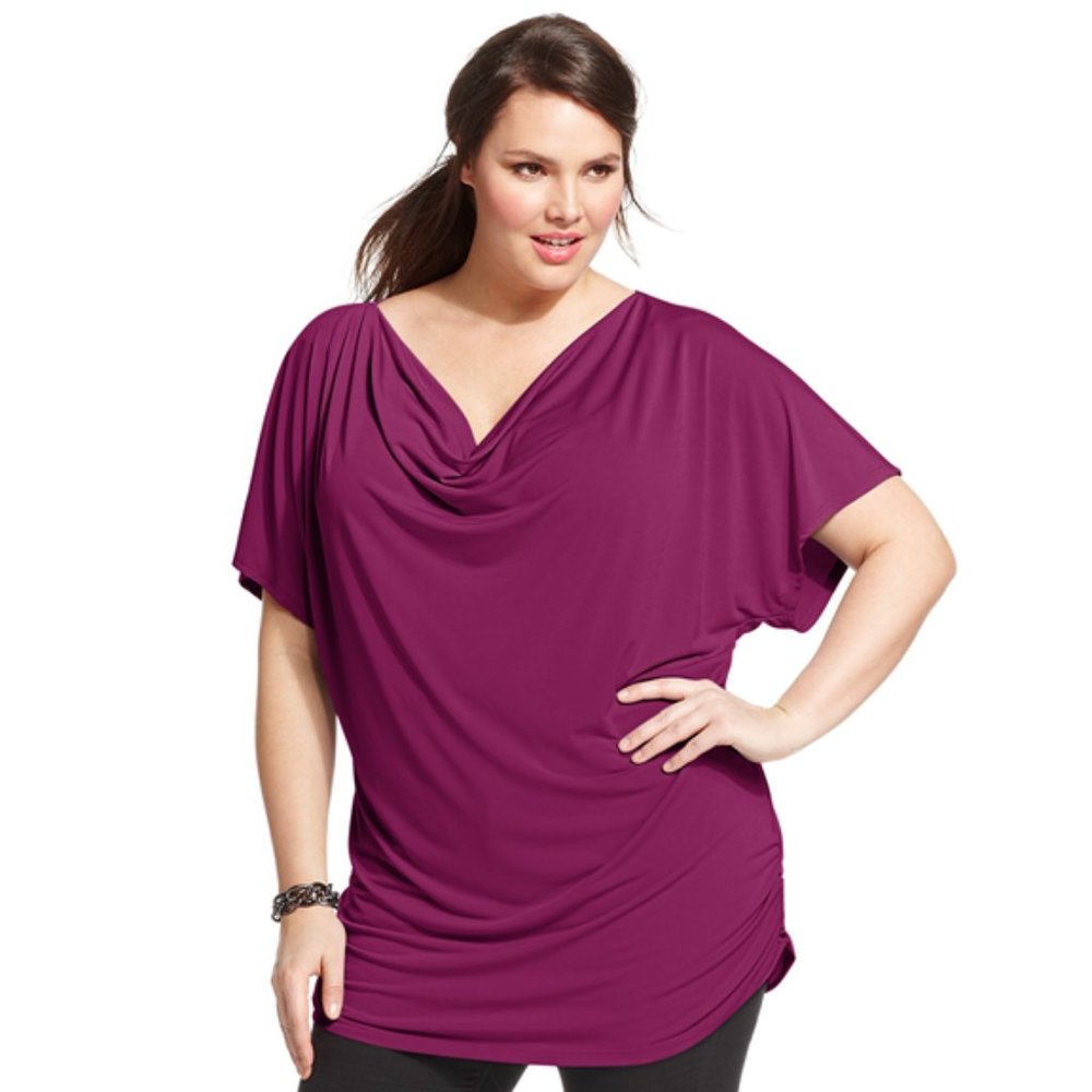 NY Collection Plus Cowl Neck Ruched Side Top